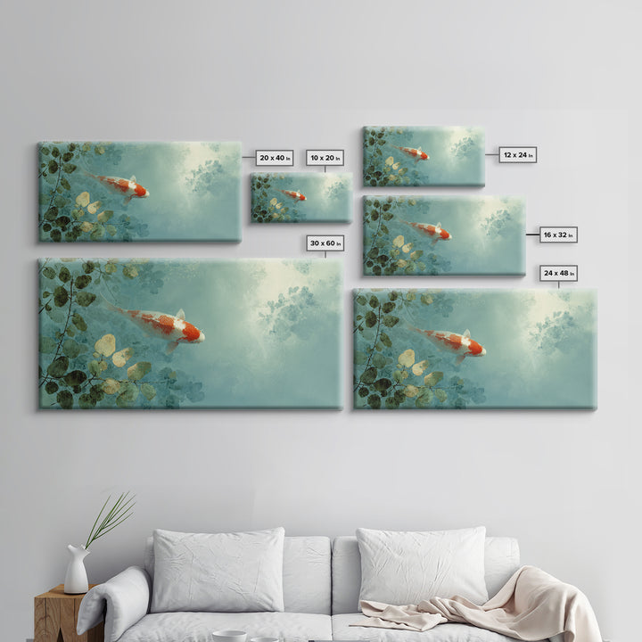 Calm Koi Fish Swimming Through Clear Water Canvas Print, Medical Office Art, Office Decor, Watercolor Art, Calm, MOA-2x1-66