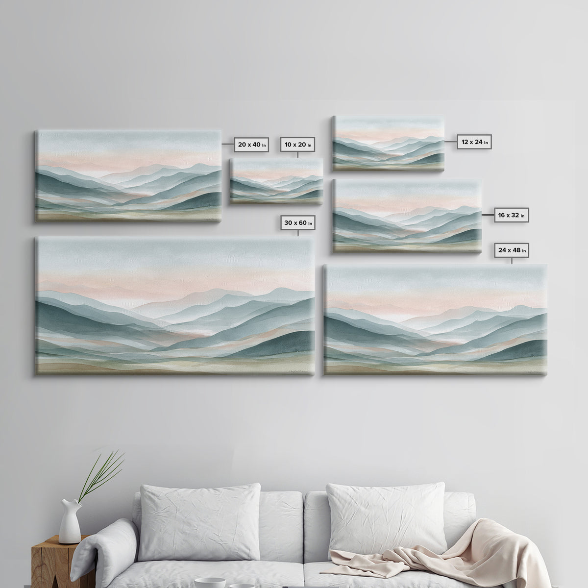 Minimal Sunrise over Rounded Hills Framed Canvas Print, Medical Office Art, Science Art, Office Decor, Fine Art, Calm, MOA-2x1-67
