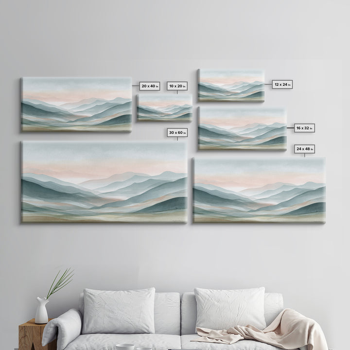 Minimal Sunrise over Rounded Hills Framed Canvas Print, Medical Office Art, Science Art, Office Decor, Fine Art, Calm, MOA-2x1-67