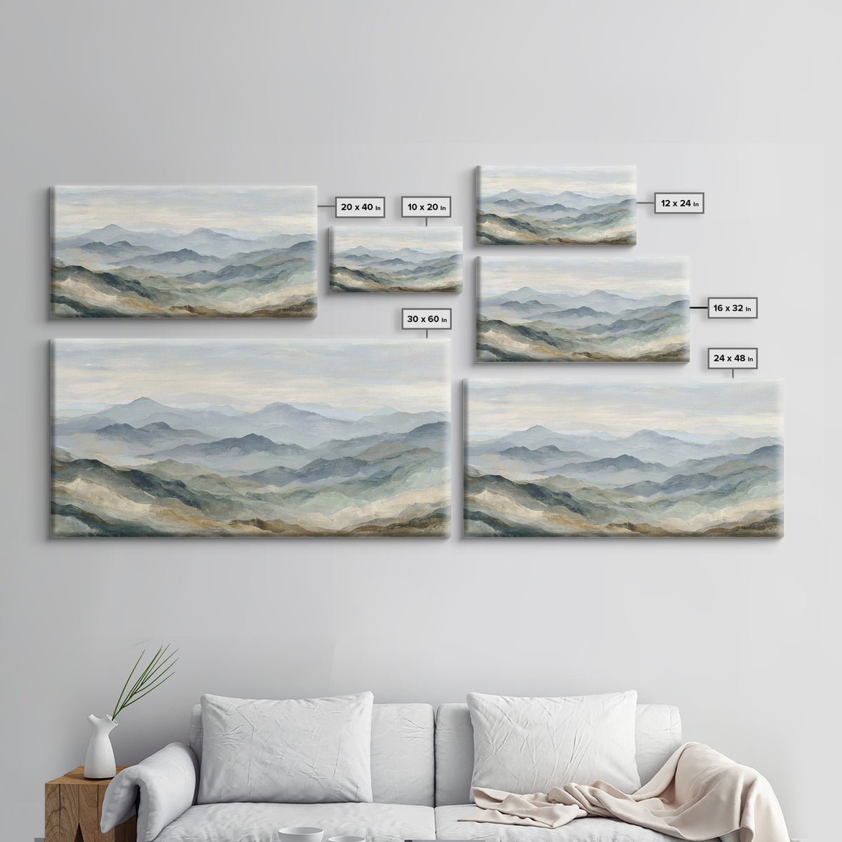 Soft Mountain Landscape Canvas Print, Medical Office Art, Digital Art, Office Decor, Oil Painting, Calm, Medical Decor, MOA-2x1-70