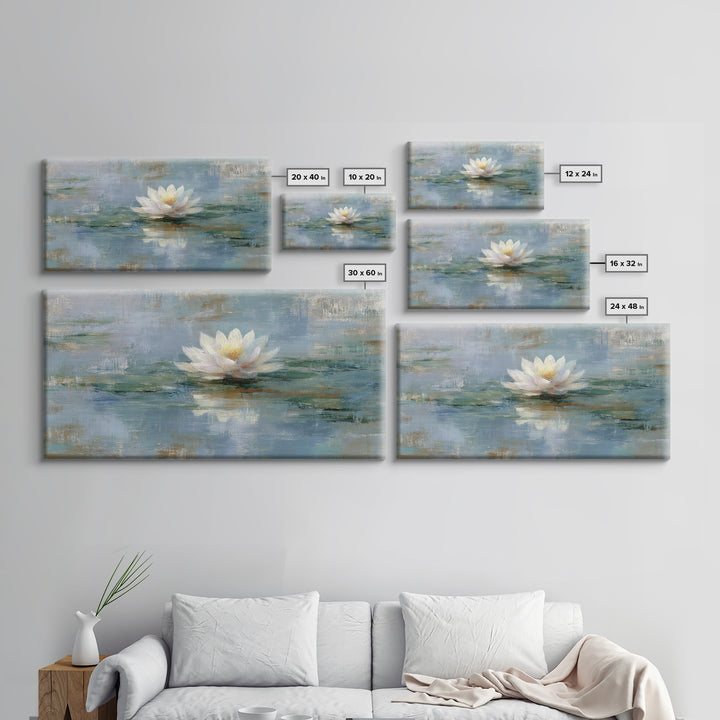 Lotus Flower Floating on Still Water Framed Canvas Print, Medical Office Art, School Nurse Art, Office Decor, Watercolor Art, MOA-2x1-79