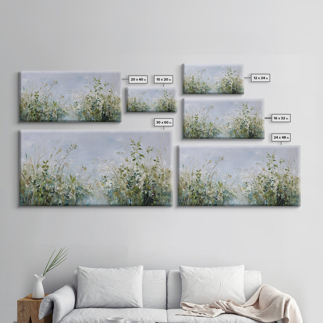 Sunlit Meadow with Wildflowers and Calm Mood Framed Canvas Print, Medical Office Art, Anatomy Wall Art, Office Decor, MOA-2x1-80