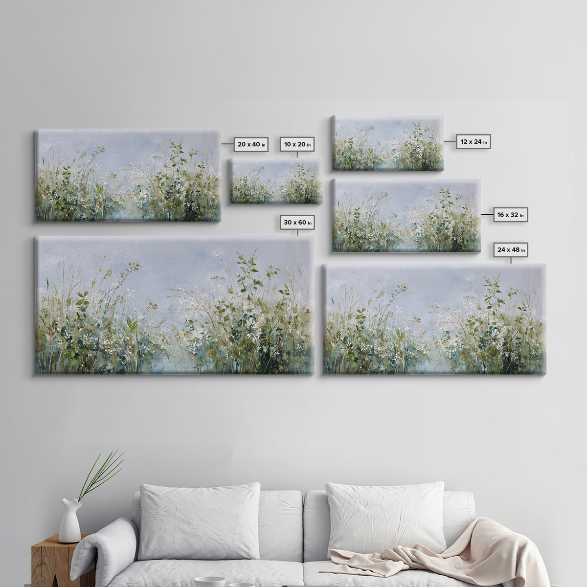 Sunlit Meadow with Wildflowers and Calm Mood Framed Canvas Print, Medical Office Art, Anatomy Wall Art, Office Decor, MOA-2x1-80