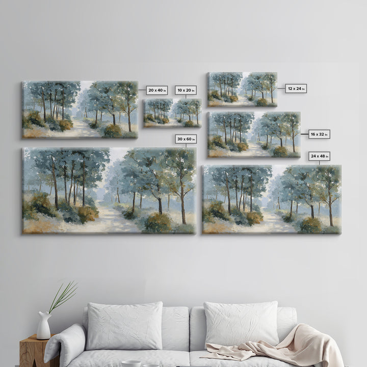 Gentle Forest Path Framed Canvas Print, Medical Office Art, Teal Wall Art, Office Decor, Fine Art, Calm, Anatomy Art, MOA-2x1-85