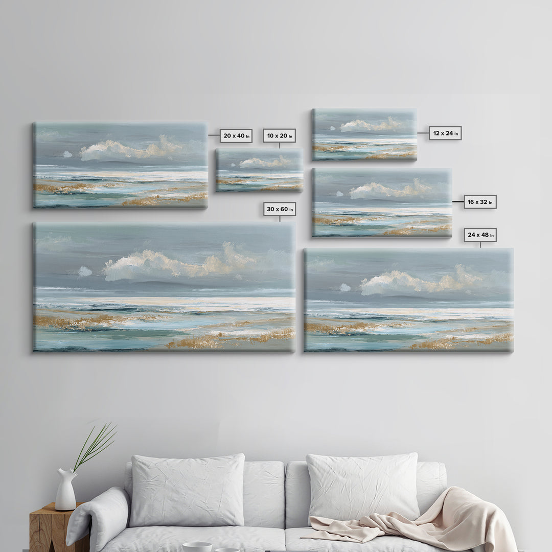 Coastal Shells and Water Study Framed Canvas Print, Medical Office Art, Printable Card, Office Decor, Fine Art, Calm, MOA-2x1-88