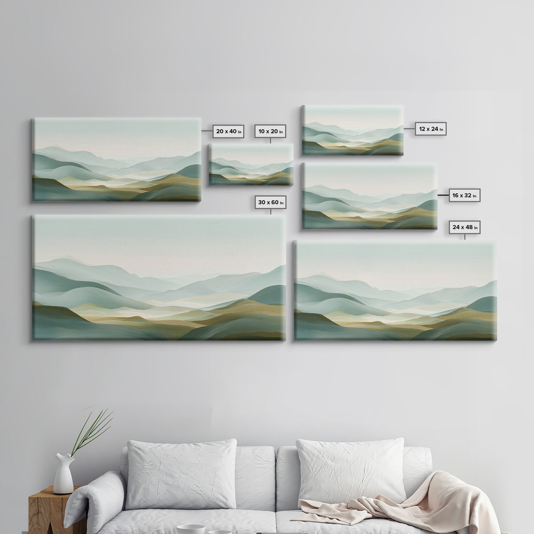 Minimal Sunrise over Rounded Hills Framed Canvas Print, Medical Office Art, Printable Art, Office Decor, Fine Art, Calm, MOA-2x1-91