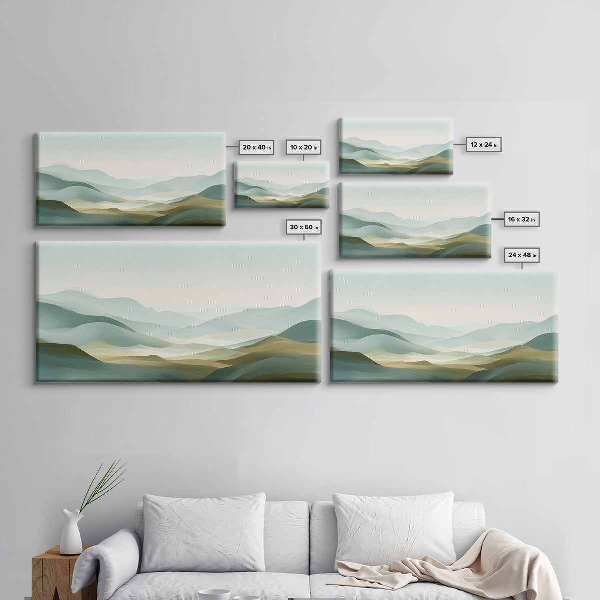 Minimal Sunrise over Rounded Hills Framed Canvas Print, Medical Office Art, Printable Art, Office Decor, Fine Art, Calm, MOA-2x1-91