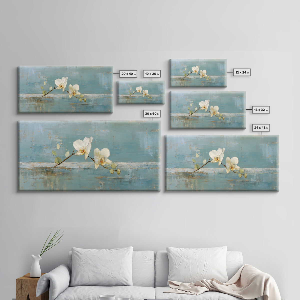 White Orchid on Gray Stone Surface Canvas Print, Medical Office Art, Printable Wall Art, Office Decor, Fine Art, Calm, MOA-2x1-98