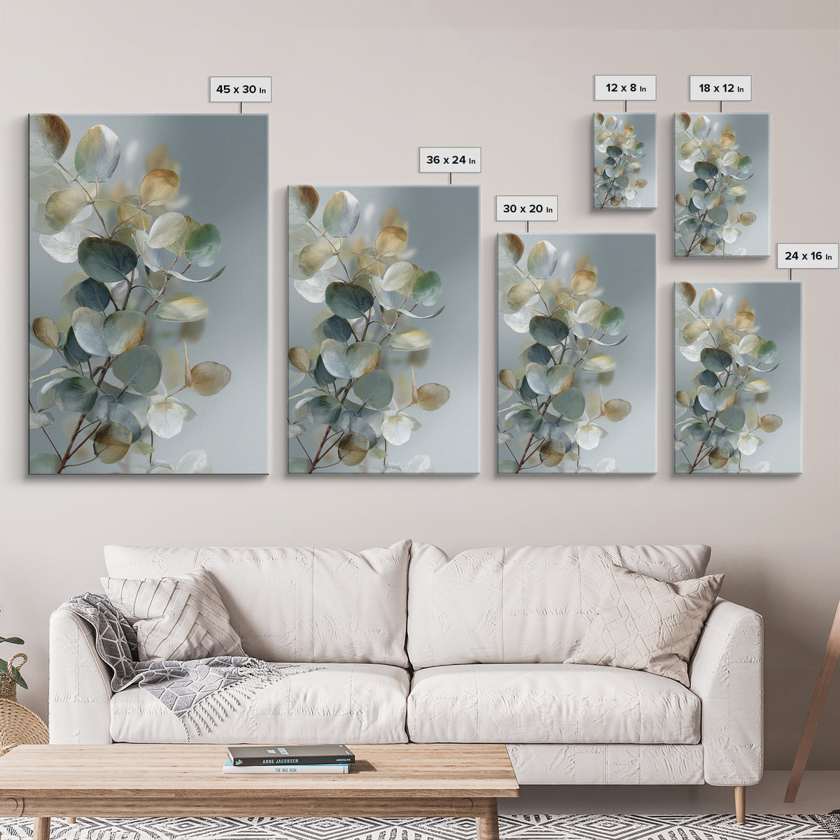 Botanical Eucalyptus Branch Canvas Print, Medical Office Art, Medical School, Office Decor, Fine Art, Calm, Minimalist Decor, MOA-2x3-11