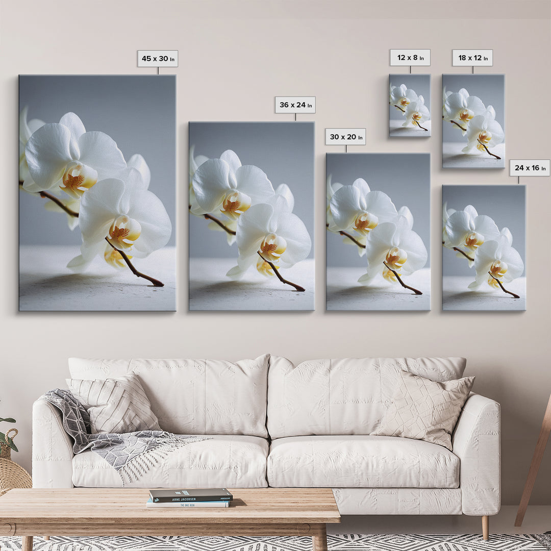 White Orchid on Gray Stone Surface Canvas Print, Medical Office Art, Art Print, Office Decor, Oil Painting, Calm, Printable Art, MOA-2x3-14