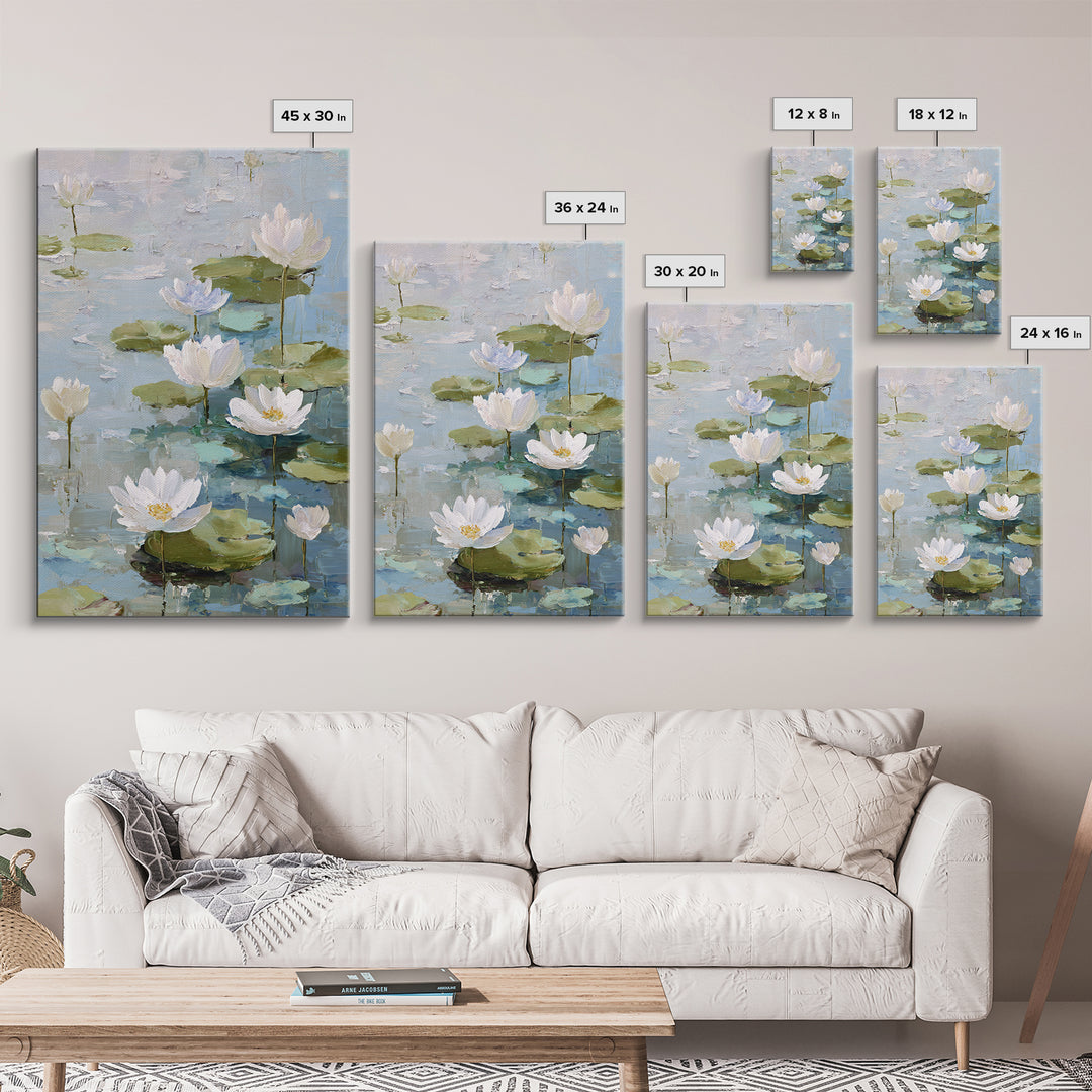 Lotus Flower Floating on Still Water Framed Canvas Print, Medical Office Art, Contemporary Art, Office Decor, Fine Art, Calm, MOA-2x3-43