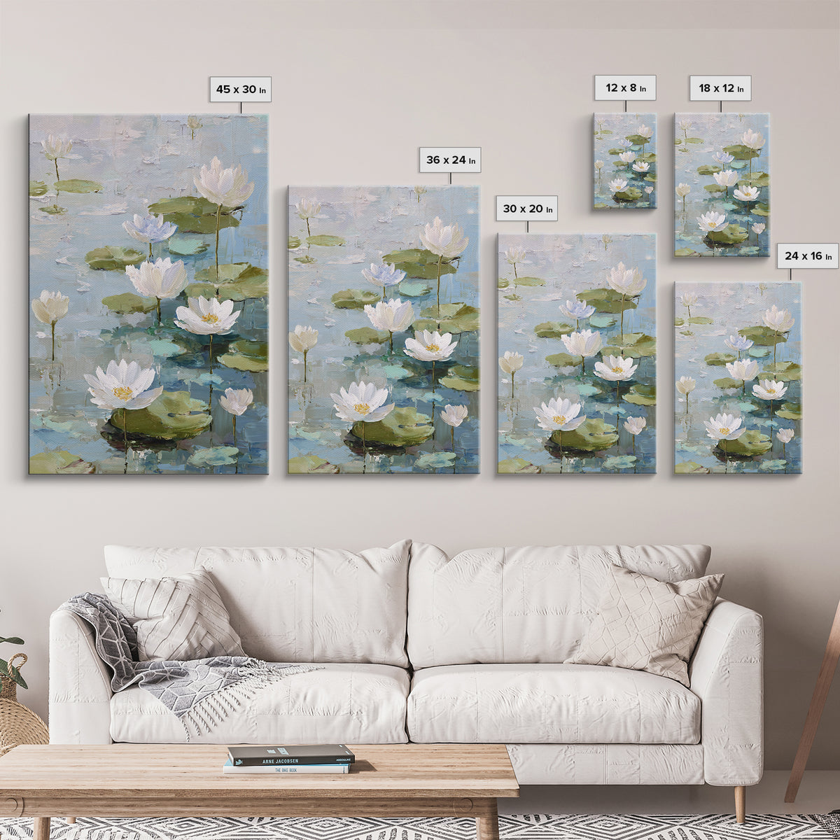 Lotus Flower Floating on Still Water Framed Canvas Print, Medical Office Art, Contemporary Art, Office Decor, Fine Art, Calm, MOA-2x3-43