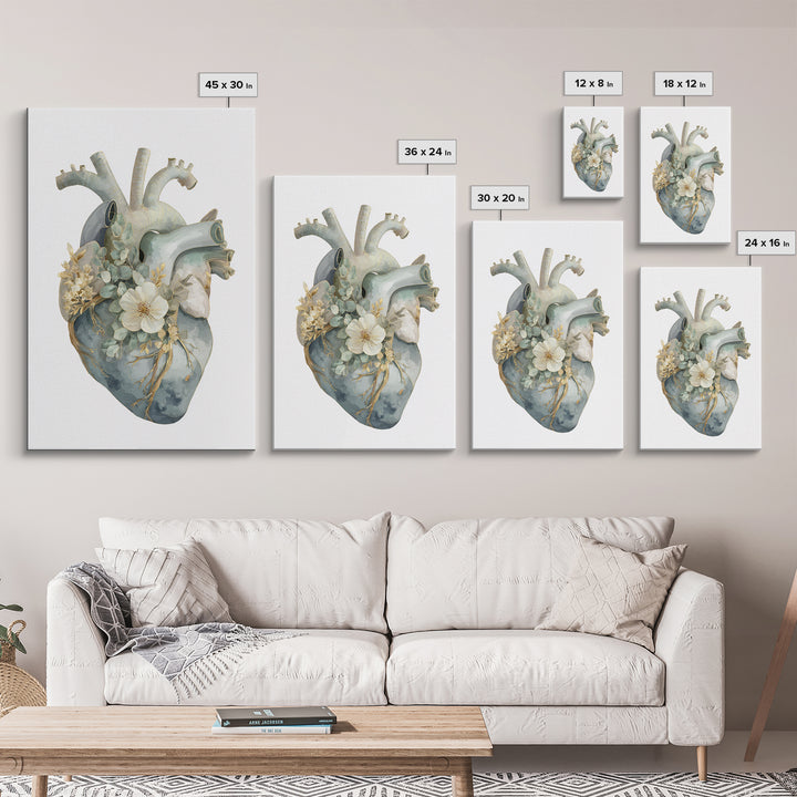 Anatomical Heart Rendered as Tasteful Botanical Art Canvas Print, Medical Office Art, Office Decor, Oil Painting, Calm, MOA-2x3-45