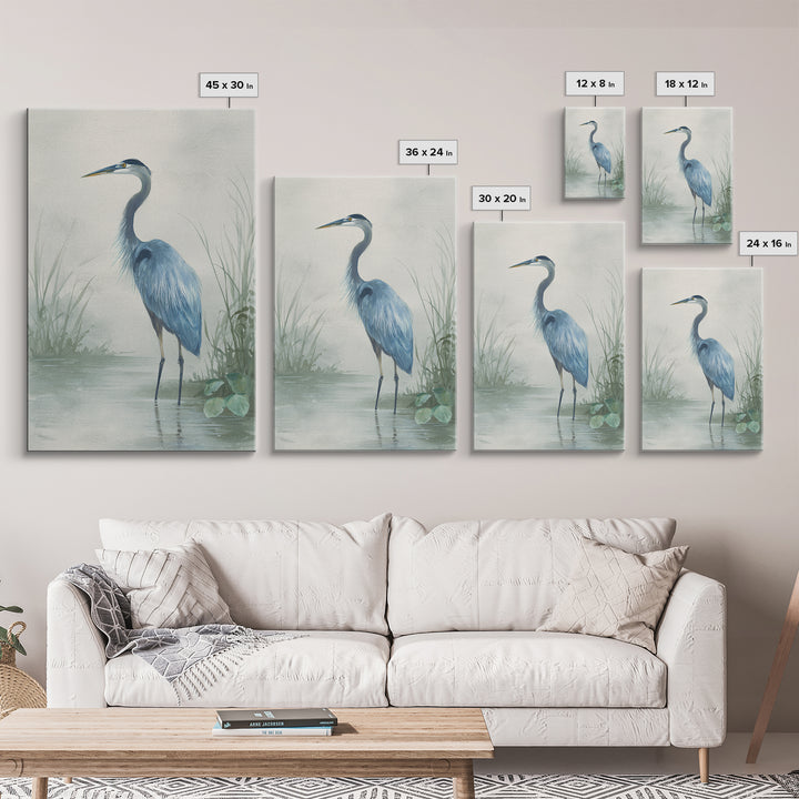 Blue Heron Standing Framed Canvas Print, Medical Office Art, Textured Painting, Office Decor, Fine Art, Calm, Minimalist Art, MOA-2x3-46