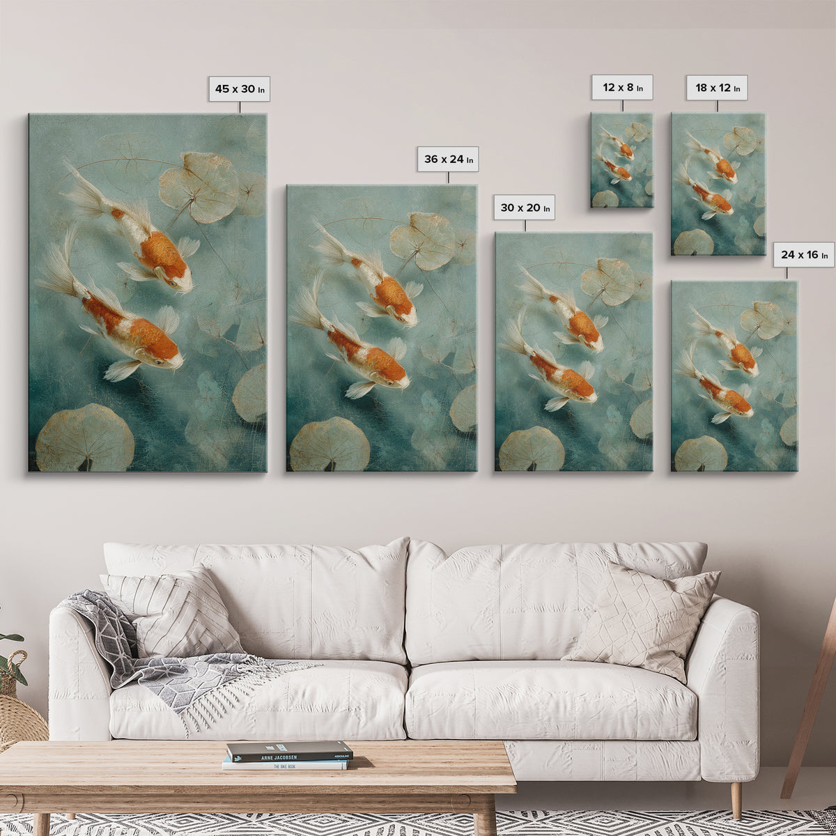 Calm Koi Fish Swimming Through Clear Water Canvas Print, Medical Office Art, Minimalist Decor, Office Decor, Fine Art, Calm, MOA-2x3-54