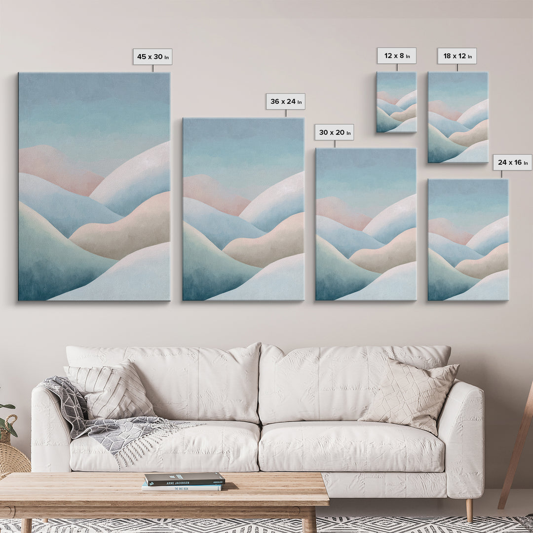 Minimal Sunrise over Rounded Hills Framed Canvas Print, Medical Office Art, Textured Painting, Office Decor, Fine Art, Calm, MOA-2x3-55