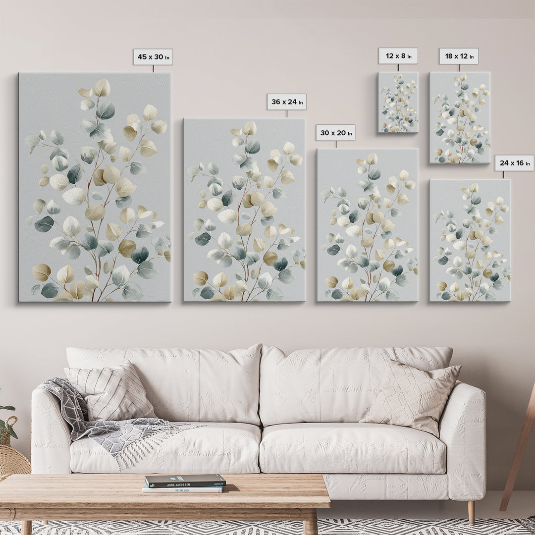 Botanical Eucalyptus Branch Framed Canvas Print, Medical Office Art, Digital Art, Office Decor, Watercolor Art, Calm, MOA-2x3-59