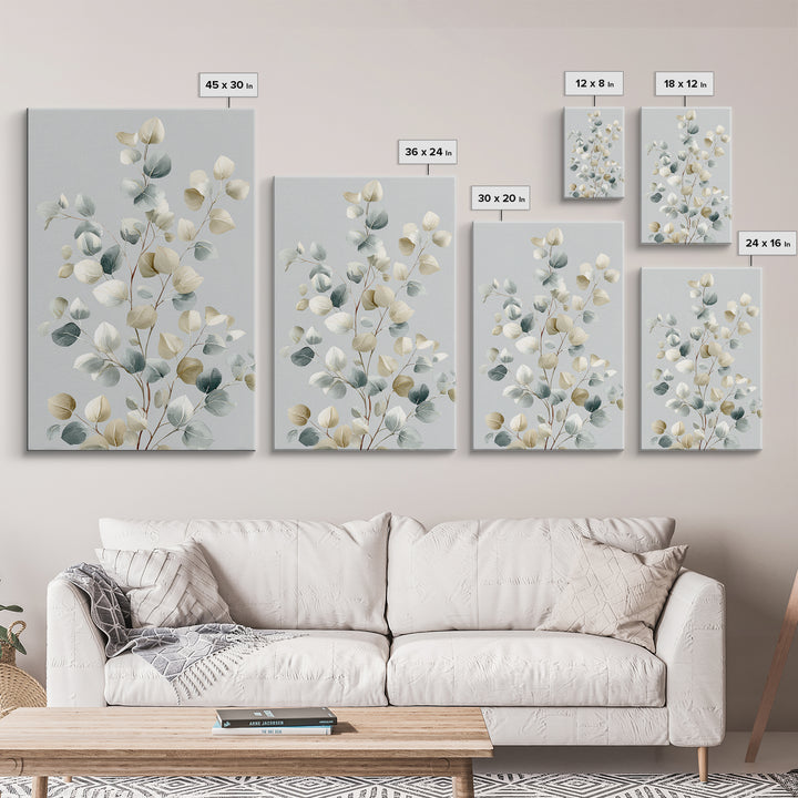 Botanical Eucalyptus Branch Framed Canvas Print, Medical Office Art, Digital Art, Office Decor, Watercolor Art, Calm, MOA-2x3-59