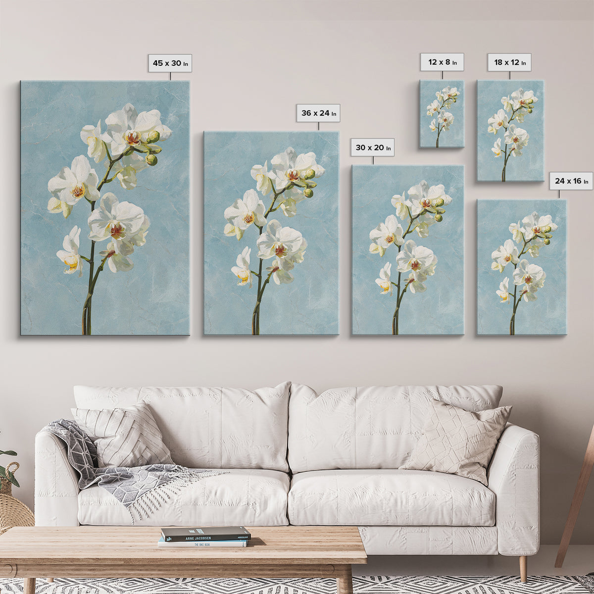 White Orchid on Gray Stone Surface Canvas Print, Medical Office Art, Digital Wall Art, Office Decor, Calm, Healthcare Wall Art, MOA-2x3-62