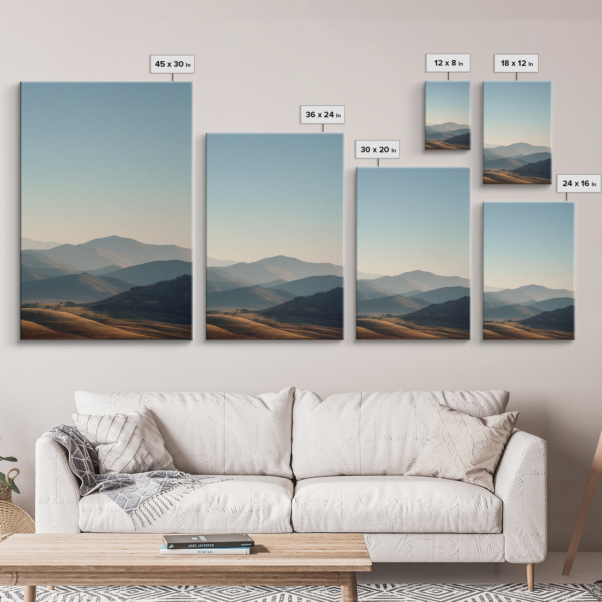 Minimal Sunrise over Rounded Hills Canvas Print, Medical Office Art, Wall Decor, Office Decor, Calm, Medical Office Decor, MOA-2x3-79