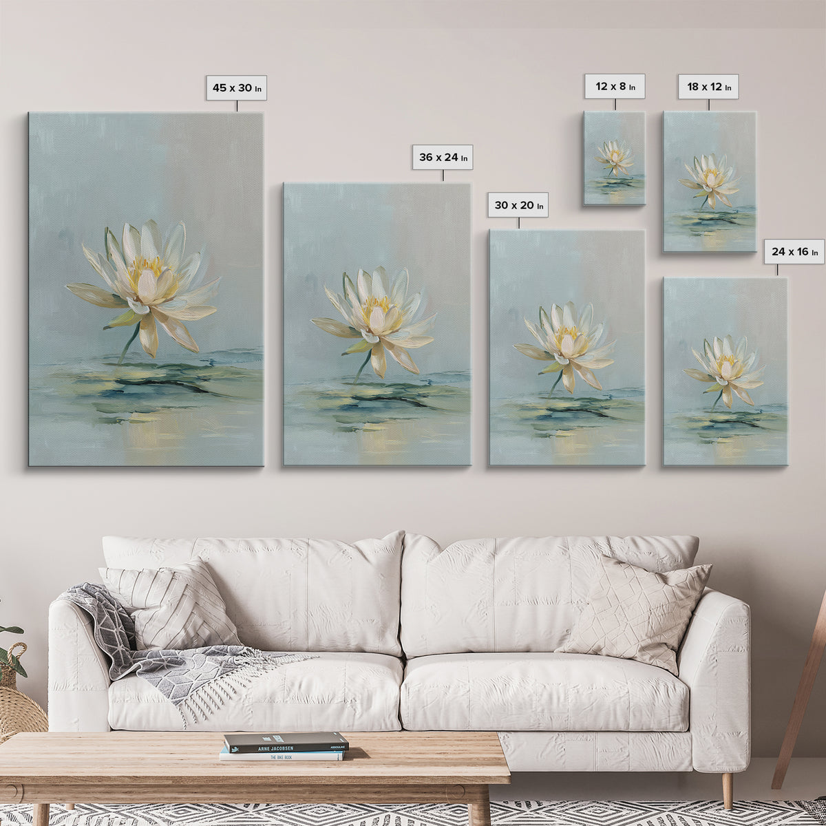 Lotus Flower Floating on Still Water Canvas Print, Medical Office Art, Anatomy Wall Art, Office Decor, Watercolor Art, Calm, MOA-2x3-91