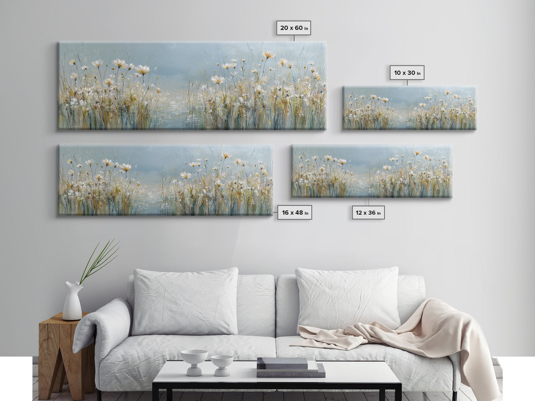 Sunlit Meadow with Wildflowers and Calm Mood Framed Canvas Print, Medical Office Art, Science Art, Office Decor, Watercolor Art, MOA-3x1-28