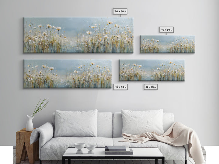 Sunlit Meadow with Wildflowers and Calm Mood Framed Canvas Print, Medical Office Art, Science Art, Office Decor, Watercolor Art, MOA-3x1-28