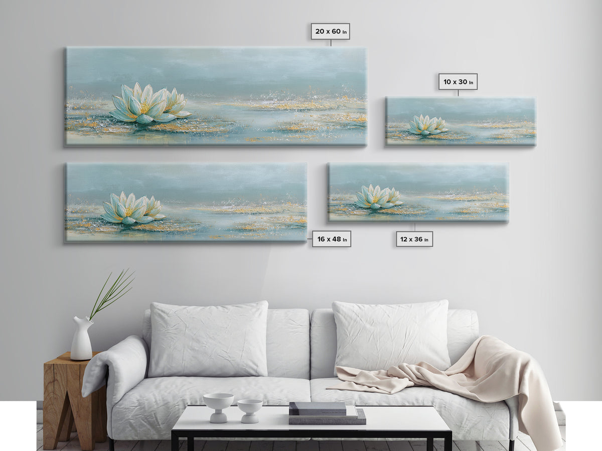 Lotus Flower Floating on Still Water Framed Canvas Print, Medical Office Art, Office Decor, Oil Painting, Calm, MOA-3x1-51