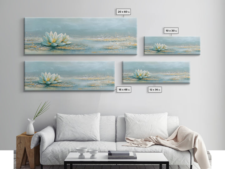 Lotus Flower Floating on Still Water Framed Canvas Print, Medical Office Art, Office Decor, Oil Painting, Calm, MOA-3x1-51