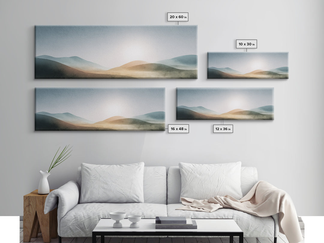 Minimal Sunrise over Rounded Hills Framed Canvas Print, Medical Office Art, Room Decor, Office Decor, Fine Art, Calm, MOA-3x1-63
