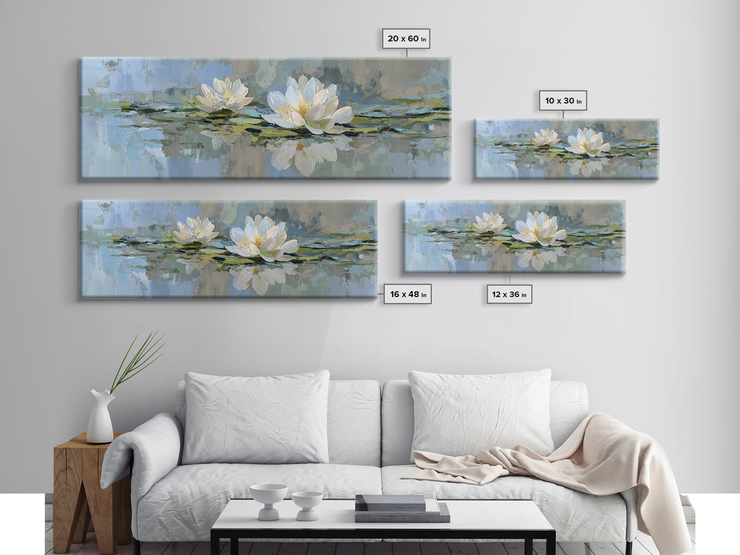 Lotus Flower Floating on Still Water Framed Canvas Print, Medical Office Art, Office Decor, Oil Painting, Calm, MOA-3x1-99