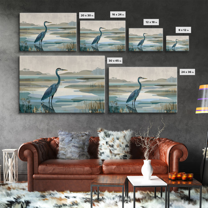 Blue Heron Standing Framed Canvas Print, Medical Office Art, Medical Student Gift, Office Decor, Fine Art, Calm, Anatomy Poster, MOA-3x2-18
