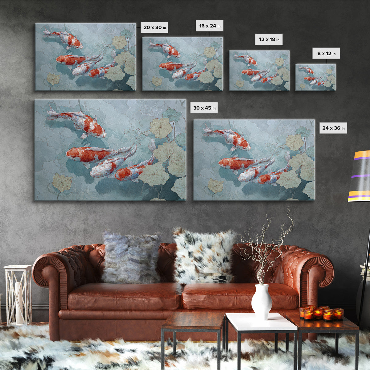 Calm Koi Fish Swimming Through Clear Water Framed Canvas Print, Medical Office Art, Printable Wall Art, Office Decor, Calm, MOA-3x2-2