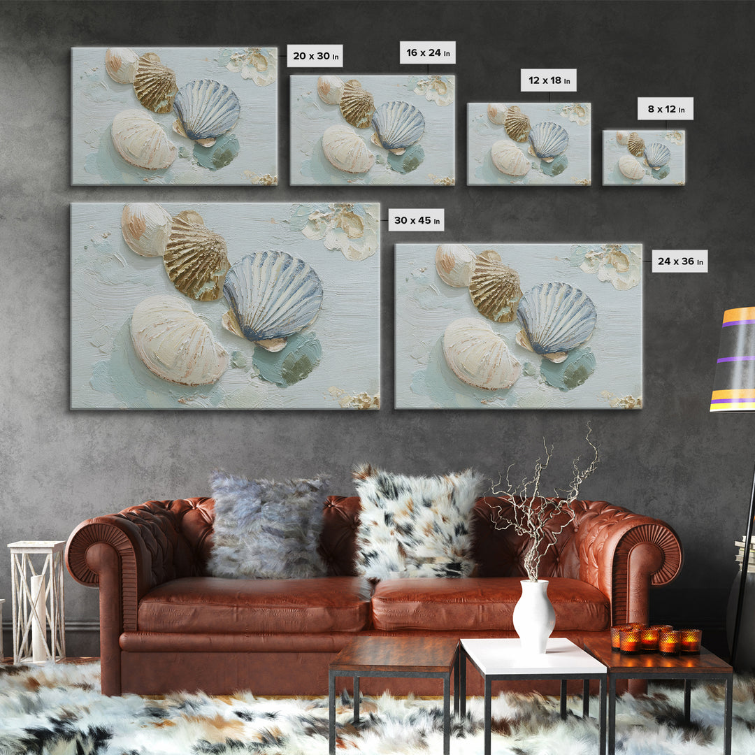 Coastal Shells and Water Study Framed Canvas Print, Medical Office Art, Medical Decor, Office Decor, Calm, Science Art, MOA-3x2-24
