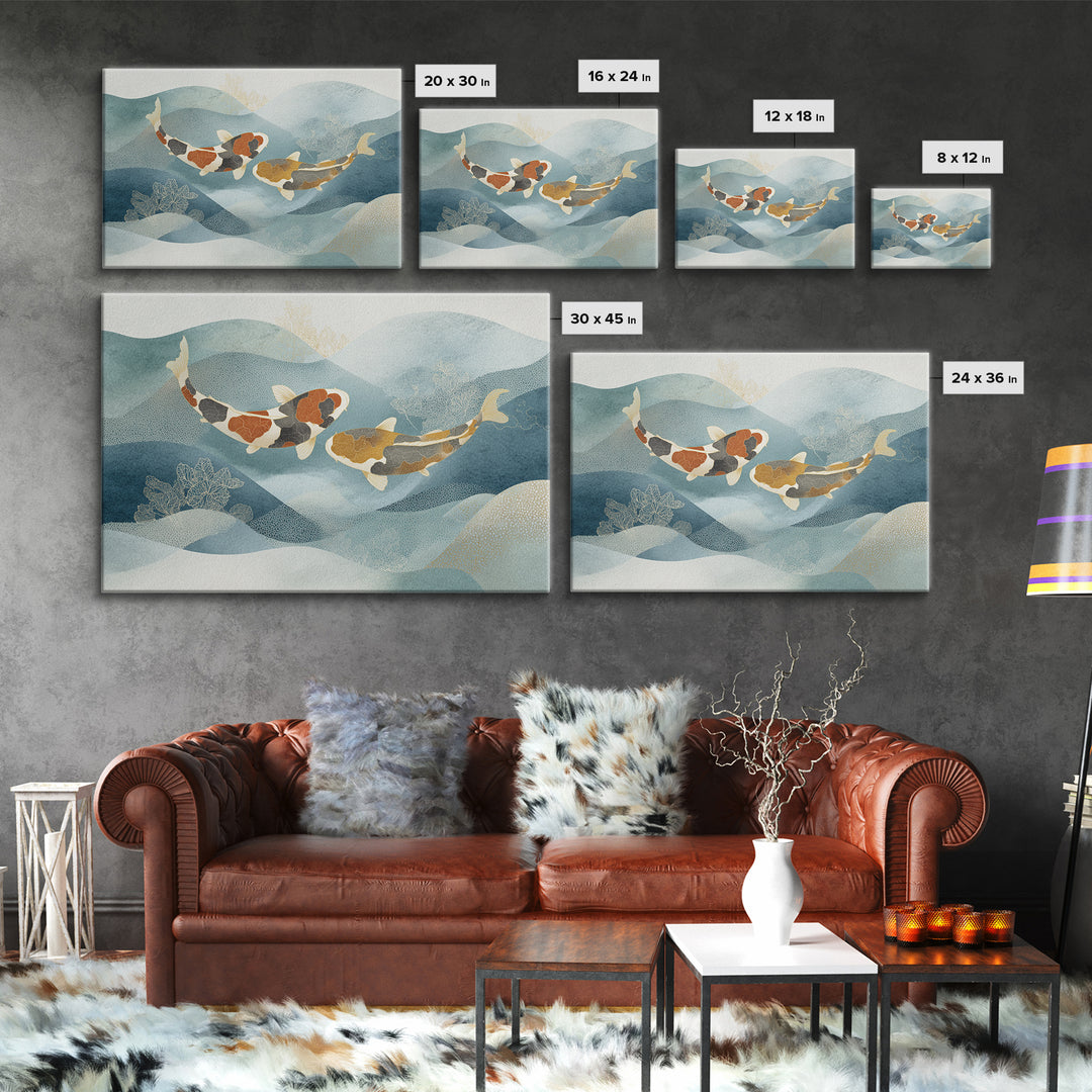 Calm Koi Fish Swimming Through Clear Water Canvas Print, Medical Office Art, Teal Wall Art, Office Decor, Watercolor Art, Calm, MOA-3x2-26
