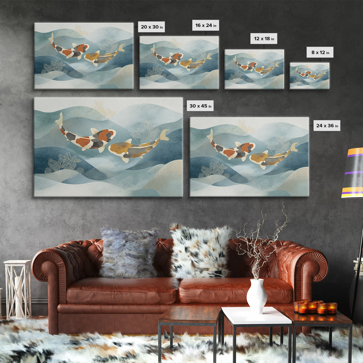 Calm Koi Fish Swimming Through Clear Water Canvas Print, Medical Office Art, Teal Wall Art, Office Decor, Watercolor Art, Calm, MOA-3x2-26