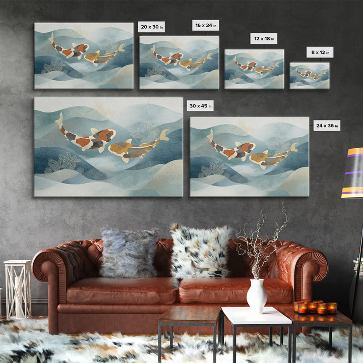 Calm Koi Fish Swimming Through Clear Water Canvas Print, Medical Office Art, Teal Wall Art, Office Decor, Watercolor Art, Calm, MOA-3x2-26