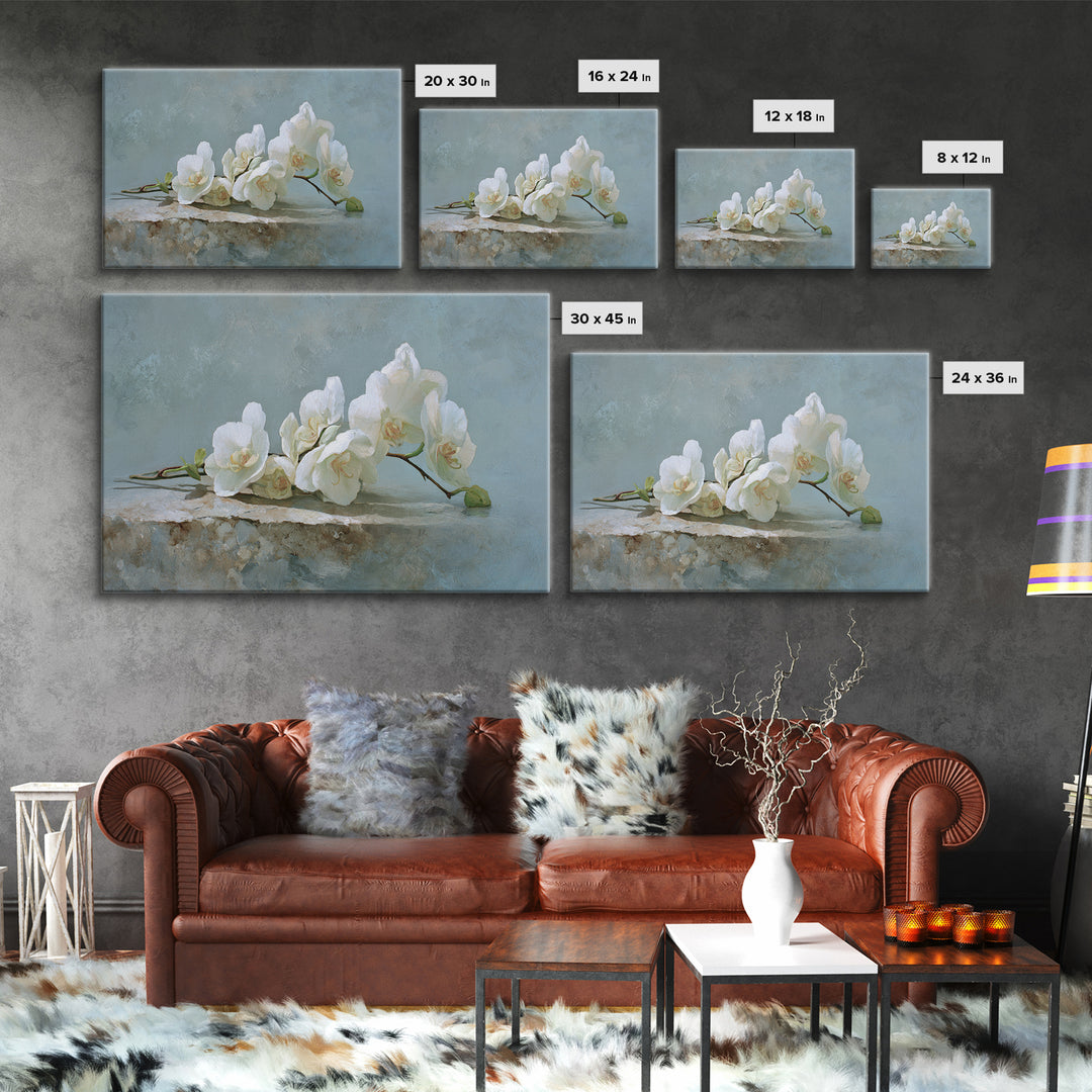 White Orchid on Gray Stone Surface Canvas Print, Medical Office Art, Brain Poster, Office Decor, Fine Art, Calm, Medical School, MOA-3x2-34