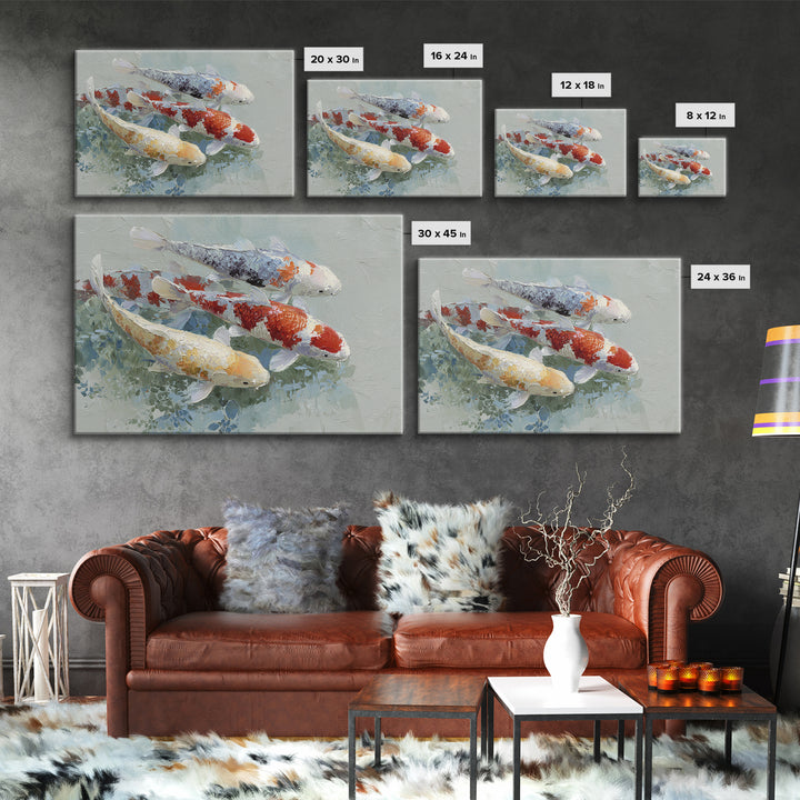 Calm Koi Fish Swimming Through Clear Water Framed Canvas Print, Medical Office Art, Medical Decor, Office Decor, Oil Painting, MOA-3x2-50