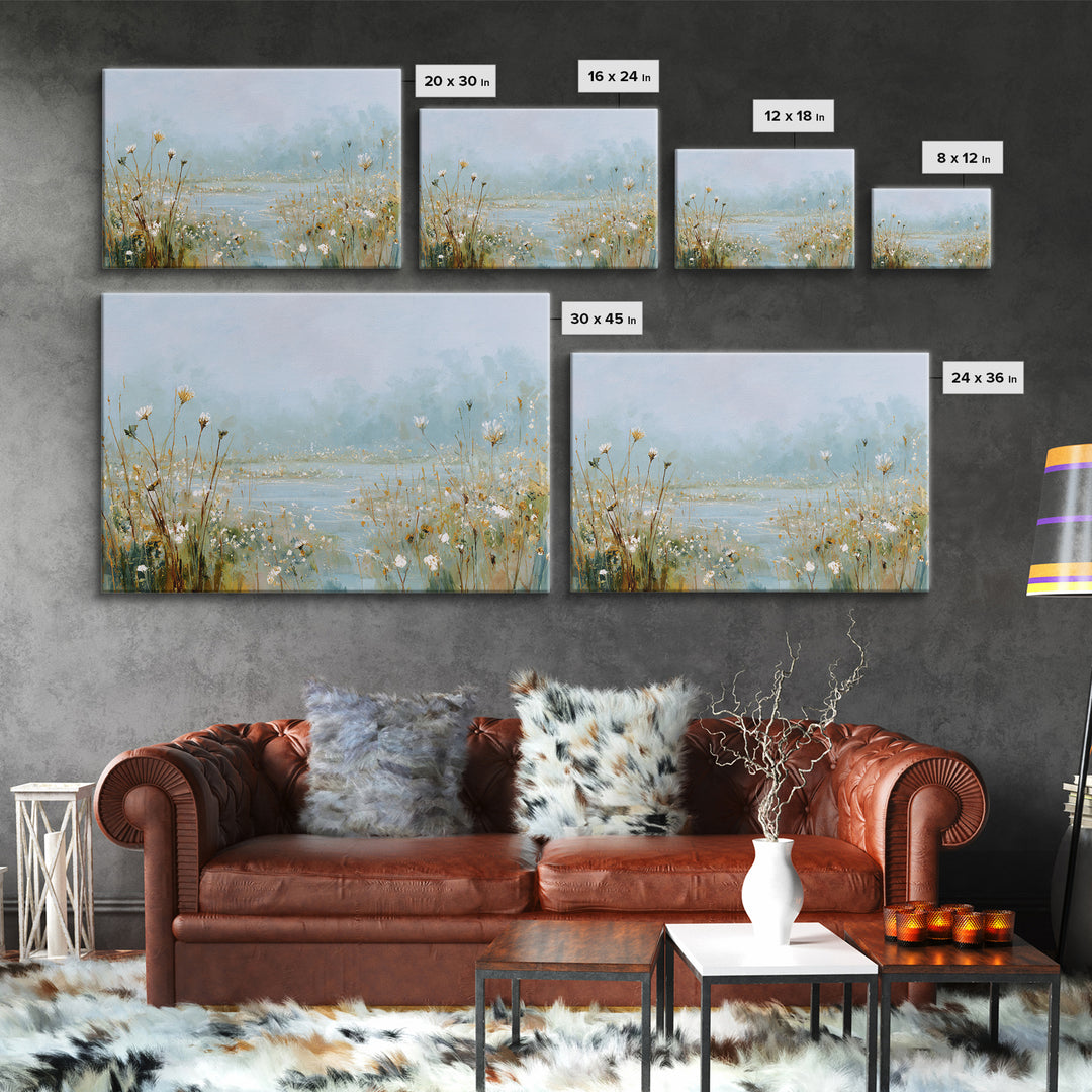 Sunlit Meadow with Wildflowers and Calm Mood Framed Canvas Print, Medical Office Art, Gallery Decor, Office Decor, Calm, MOA-3x2-64