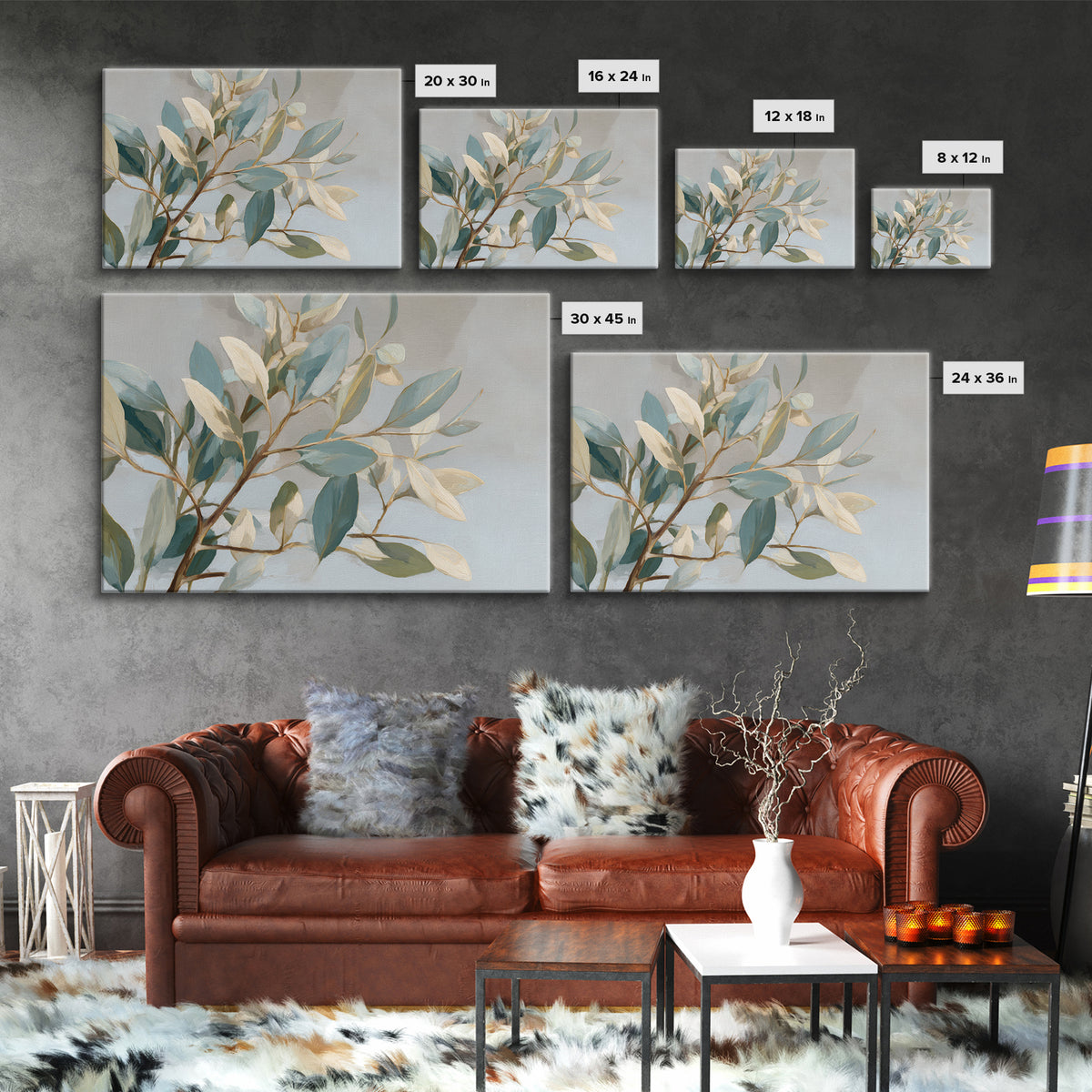 Botanical Eucalyptus Branch Framed Canvas Print, Medical Office Art, Home Decor, Office Decor, Fine Art, Calm, Medical Art, MOA-3x2-7