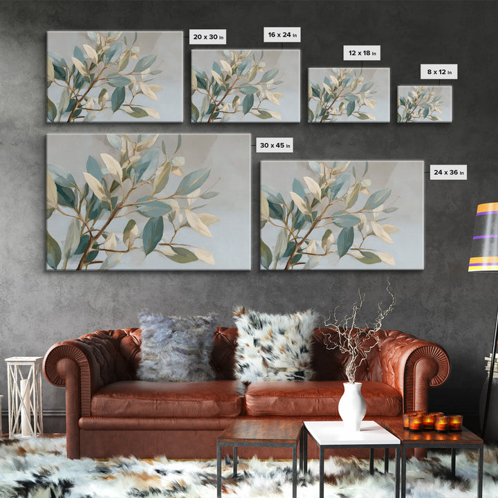 Botanical Eucalyptus Branch Framed Canvas Print, Medical Office Art, Home Decor, Office Decor, Fine Art, Calm, Medical Art, MOA-3x2-7