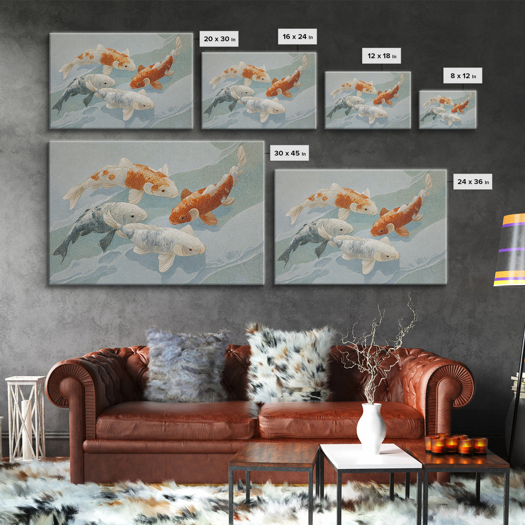 Calm Koi Fish Swimming Through Clear Water Framed Canvas Print, Medical Office Art, Medical Decor, Office Decor, Oil Painting, MOA-3x2-74