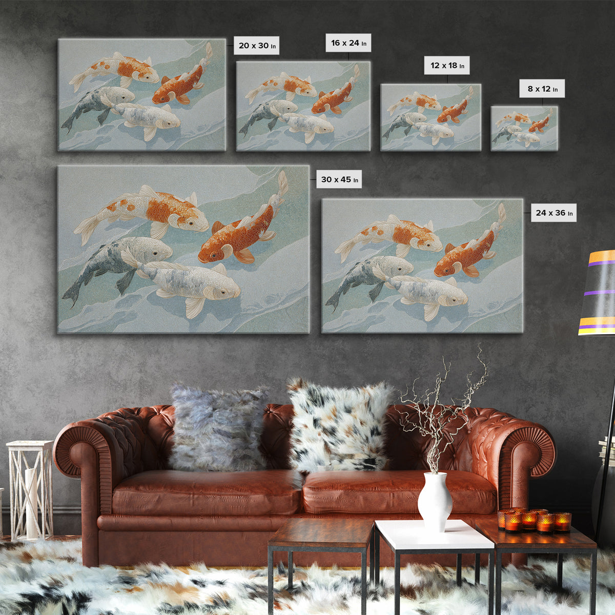 Calm Koi Fish Swimming Through Clear Water Framed Canvas Print, Medical Office Art, Medical Decor, Office Decor, Oil Painting, MOA-3x2-74