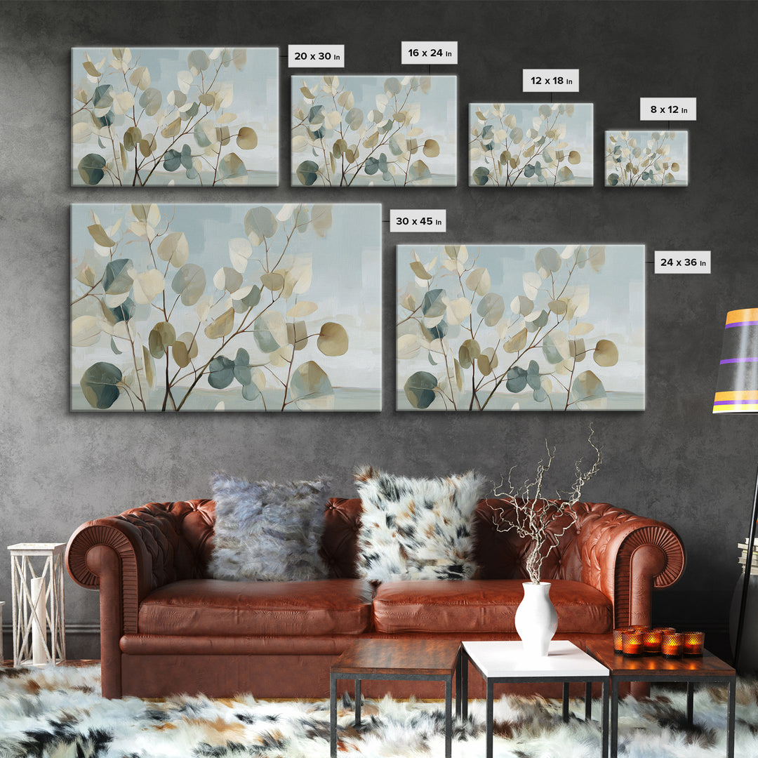 Botanical Eucalyptus Branch Framed Canvas Print, Medical Office Art, Biology Art, Office Decor, Watercolor Art, Calm, MOA-3x2-79