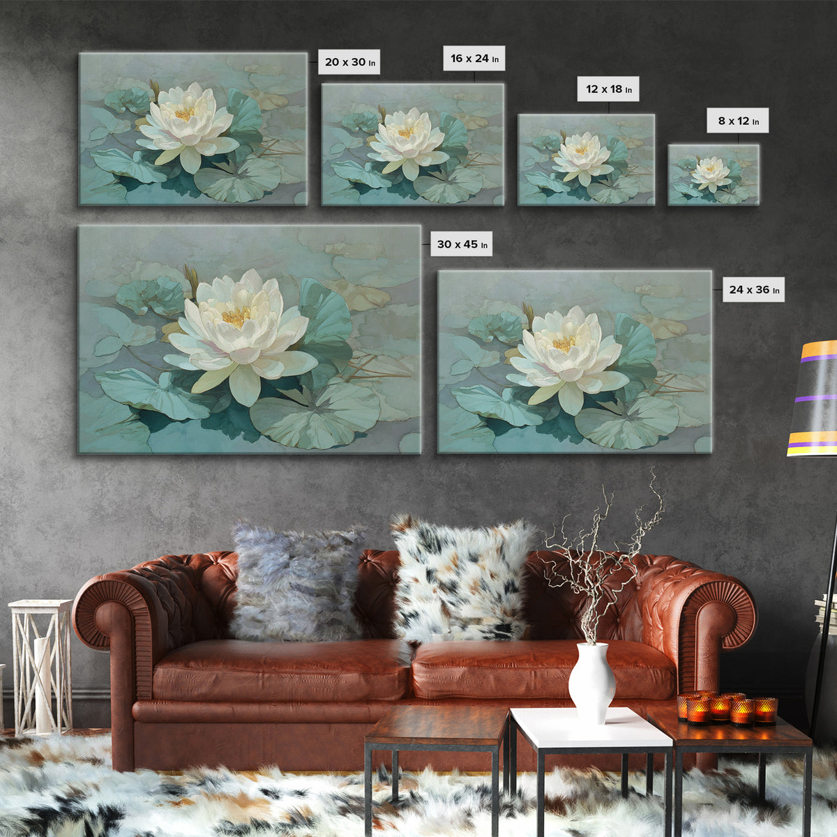 Lotus Flower Floating on Still Water Framed Canvas Print, Medical Office Art, Fine Art Print, Office Decor, Fine Art, Calm, MOA-3x2-87