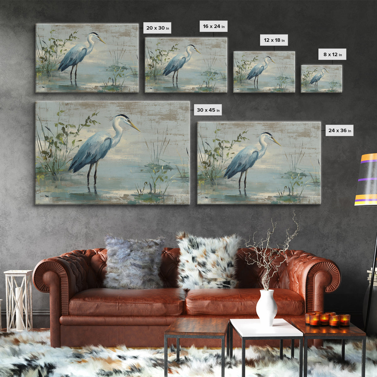 Blue Heron Standing Framed Canvas Print, Medical Office Art, Medical Wall Art, Office Decor, Fine Art, Calm, Neutral Decor, MOA-3x2-90