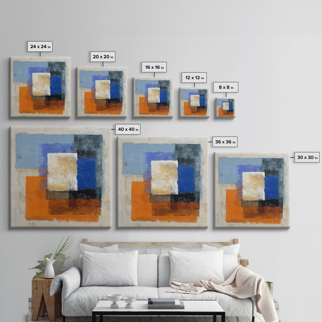 Expressive Brushwork in Cobalt and Rust Framed Canvas Print, Modern Art, Gallery Decor, Living Room Decor, Fine Art, Modern, MOD-1x1-78