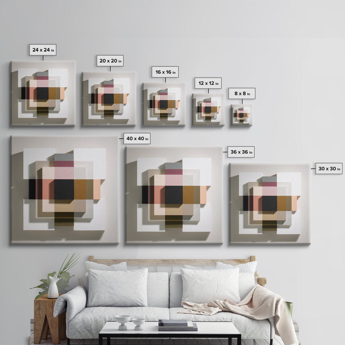 Minimal Sculpture Shapes Painted Framed Canvas Print, Modern Art, Canvas, Living Room Decor, Fine Art, Modern, Boho Wall Art, MOD-1x1-8