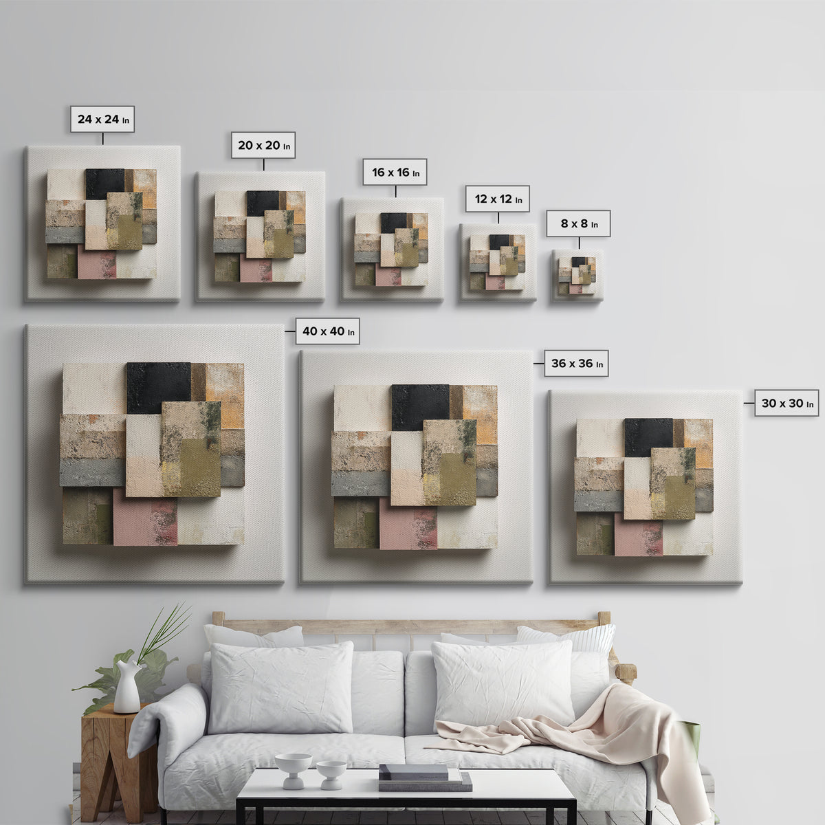 Minimal Sculpture Shapes Painted Framed Canvas Print, Modern Art, Modern Decor, Living Room Decor, Abstract Art, Modern, MOD-1x1-80